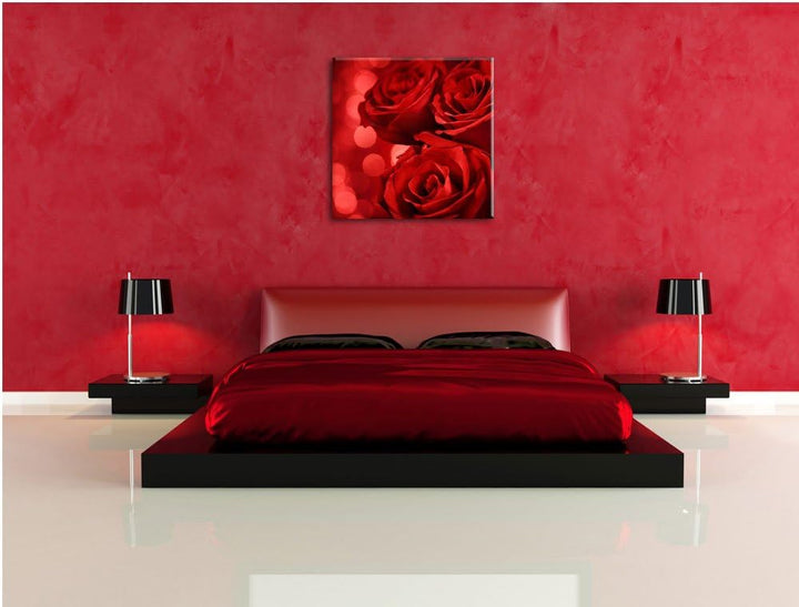 Pixxprint DREI rote Rosen, Format: 70x70 auf Leinwand, XXL riesige Bilder fertig gerahmt mit Keilrah