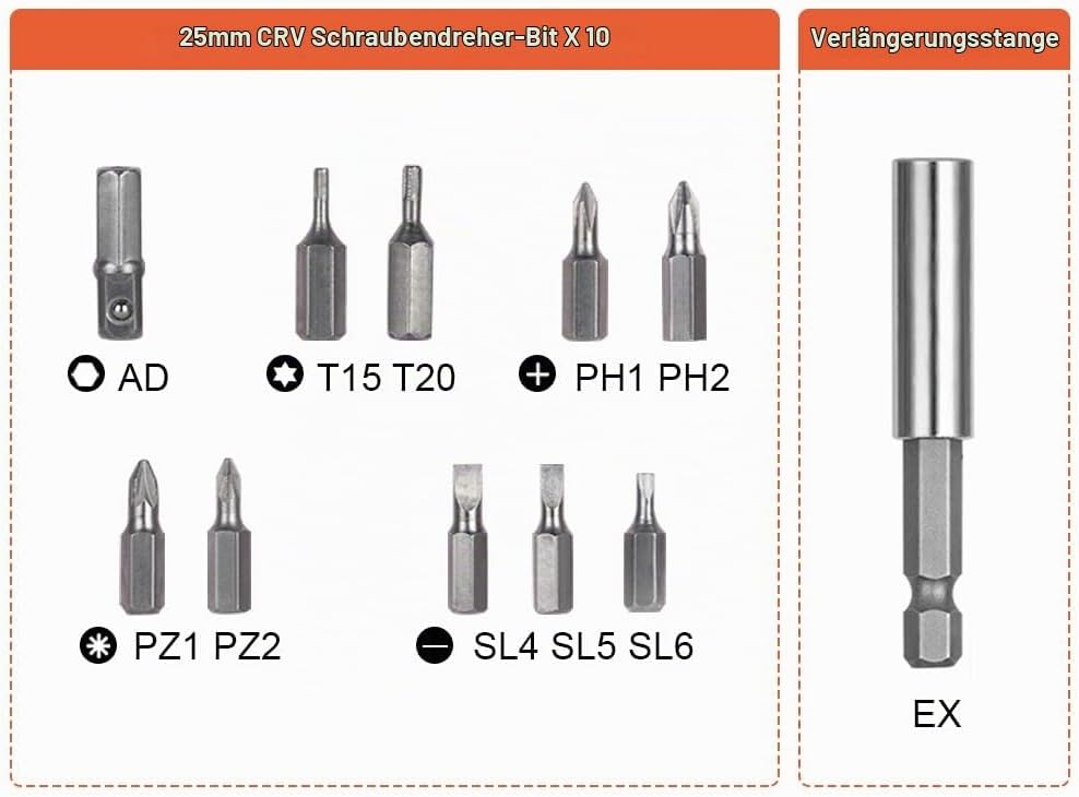Orange - Elektroschrauber flintronic Akkuschrauber Klein, Mini Akkuschrauber con LED-Licht, 1300mAh
