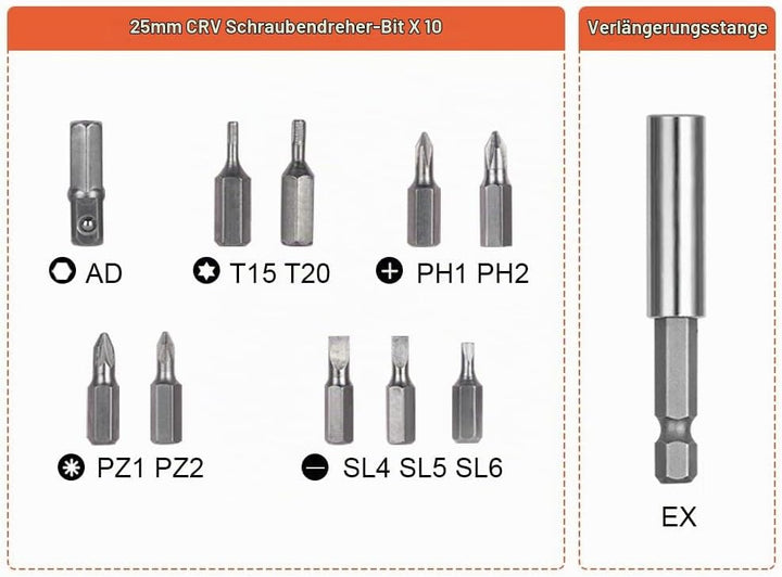 Orange - Elektroschrauber flintronic Akkuschrauber Klein, Mini Akkuschrauber con LED-Licht, 1300mAh