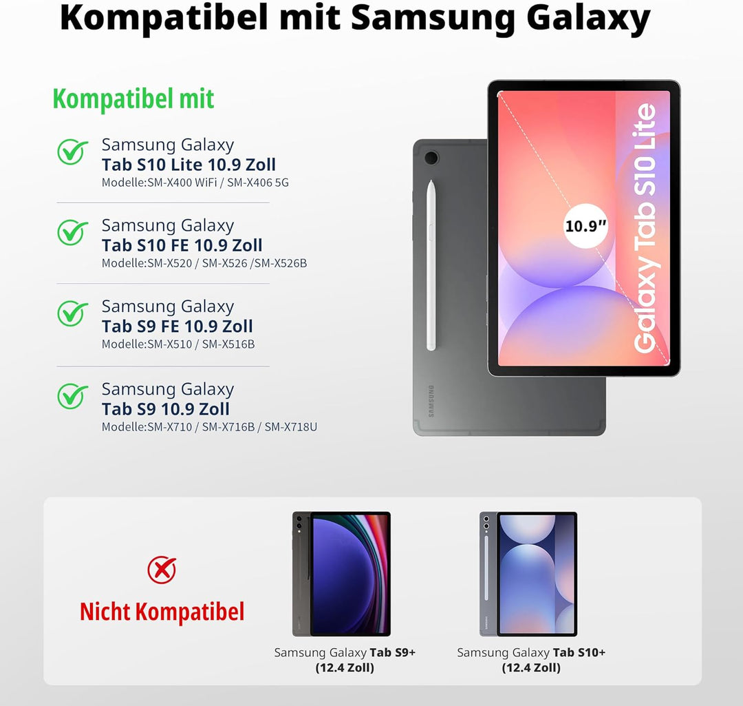 EasyAcc Tastatur Hülle Kompatibel mit Samsung Galaxy Tab S9 FE 10.9 Zoll / S9 2023 11 Zoll mit Schut