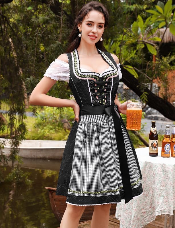 Clearlove Dirndl Damen midi 3tlg Trachtenkleid Damen Trachtenrock Trachtenmode Kleid Dirndlbluse für