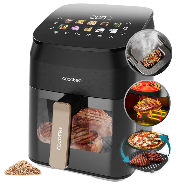 Cecotec Heissluftfritteuse ohne Öl - 4,5L - Grill - Doppelwiderstand - Integrierter Smoker - Air Fry