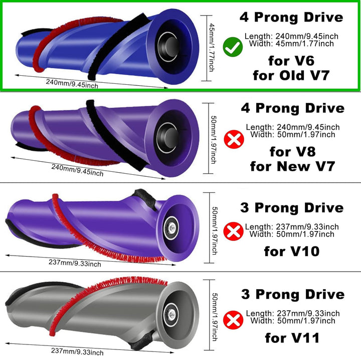 HUAYUWA Ersatz-Bürstenrolle für Teppichbürsten, Reinigungswalze (4-Zinken-Antrieb, d=45 mm), passend
