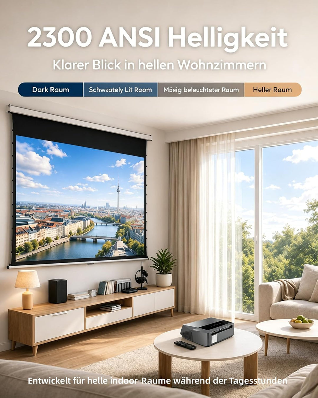 Beamer 4K Heimkino 2300 ANSI Tageslicht Beamer mit WiFi6, Bluetooth5.2, Autofokus Full HD LED Smart