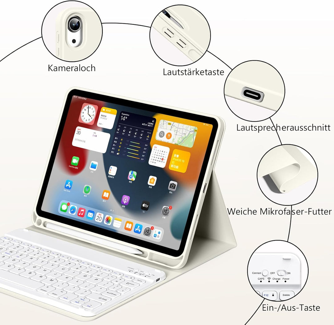Tastatur Hülle für iPad 10. Generation 10,9" 2022 & iPad 11th Gen A16 2025 mit Stifthalter, TPU Rück