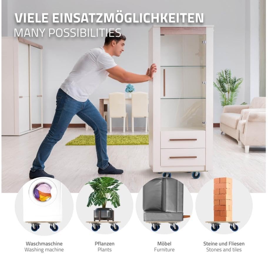 ECD Germany Transportroller rund Ø77x14,5 cm mit Siebdruckplatte und 2 gebremsten Rollen, 800kg Trag