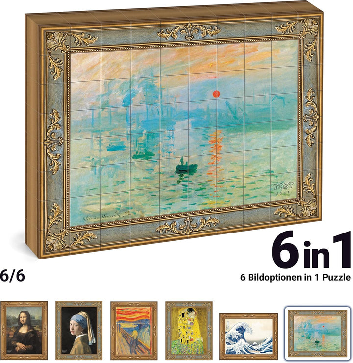 TOSY Picture Cube Iconic Masterpieces: 6-in-1 magnetisches Bilderpuzzle, 80 Blöcke, 488 Flächen/Magn