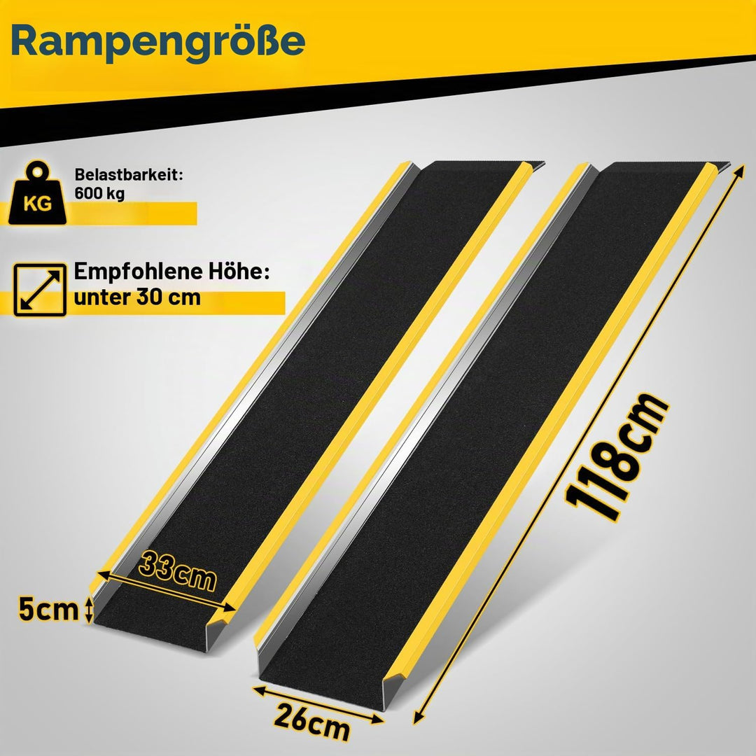 Tubiaz 2X Auffahrrampe, rutschfeste Verladeschien, Verladerampe bis 600kg, Aluminium Auto Laderampe,