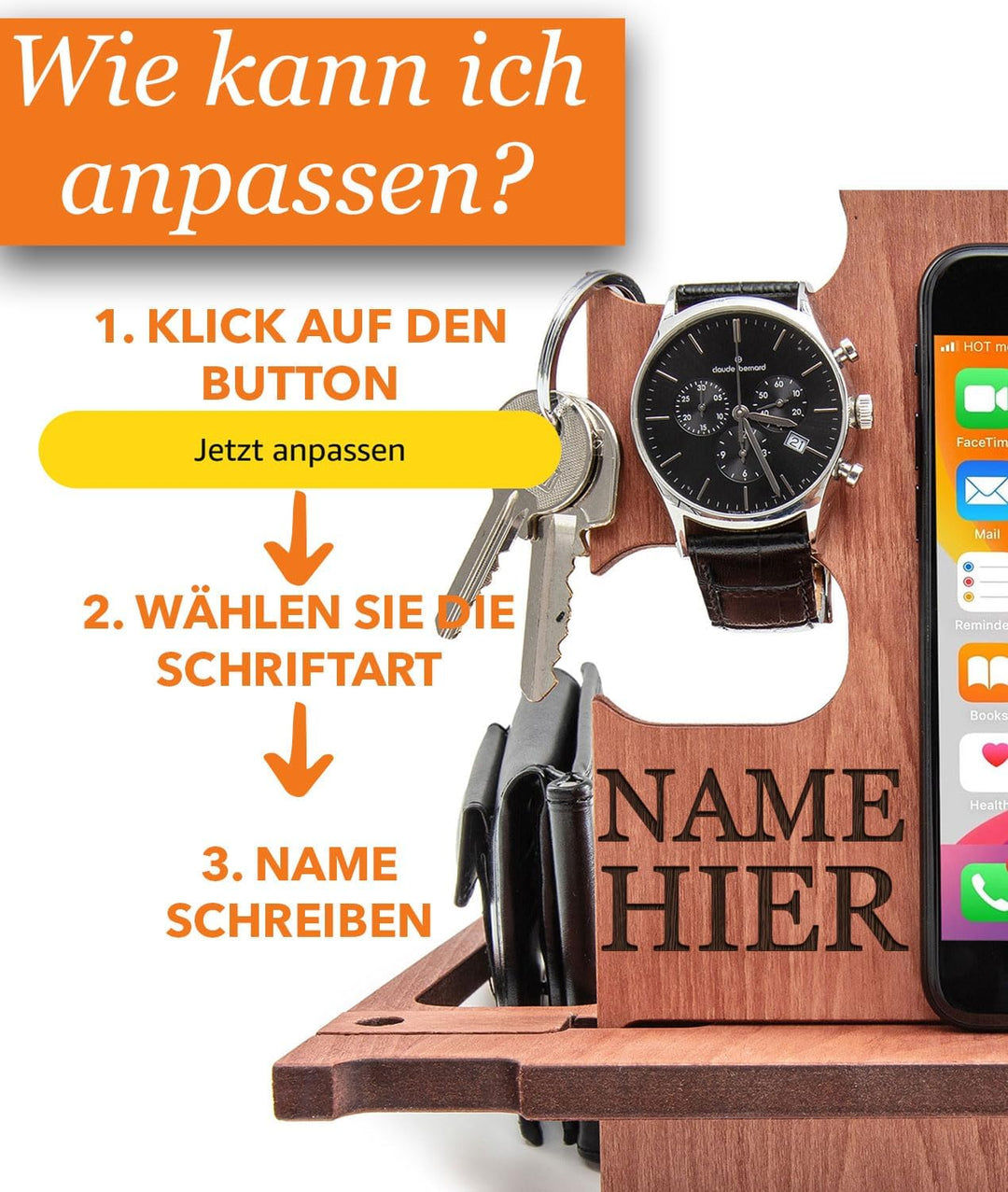 Docking Station personalisiert – Kreatives Geschenk für Männer zum Geburtstag – Holz Organizer mit G