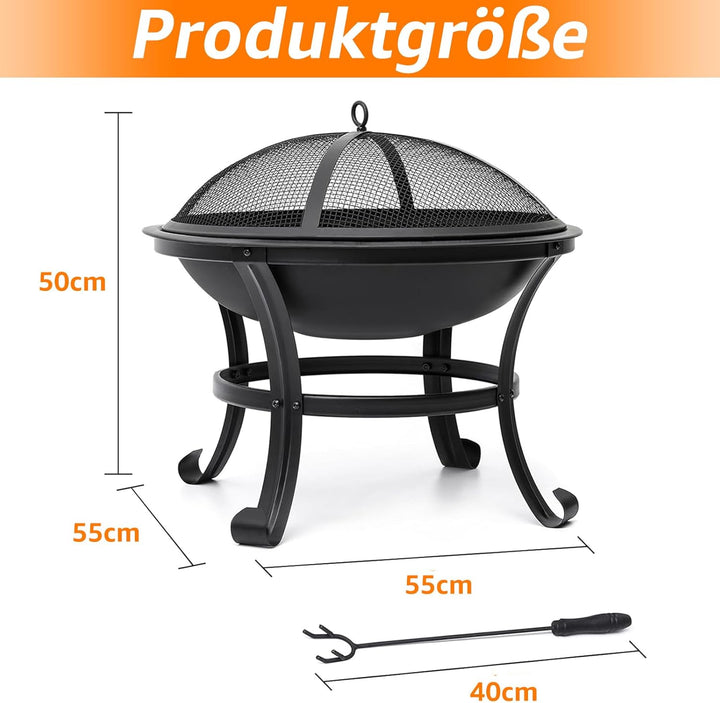 Garpans Feuerschale mit Funkenschutz,Outdoor Feuerstelle Feuerkorb für Heizung, Fire Pit Garten, Cam
