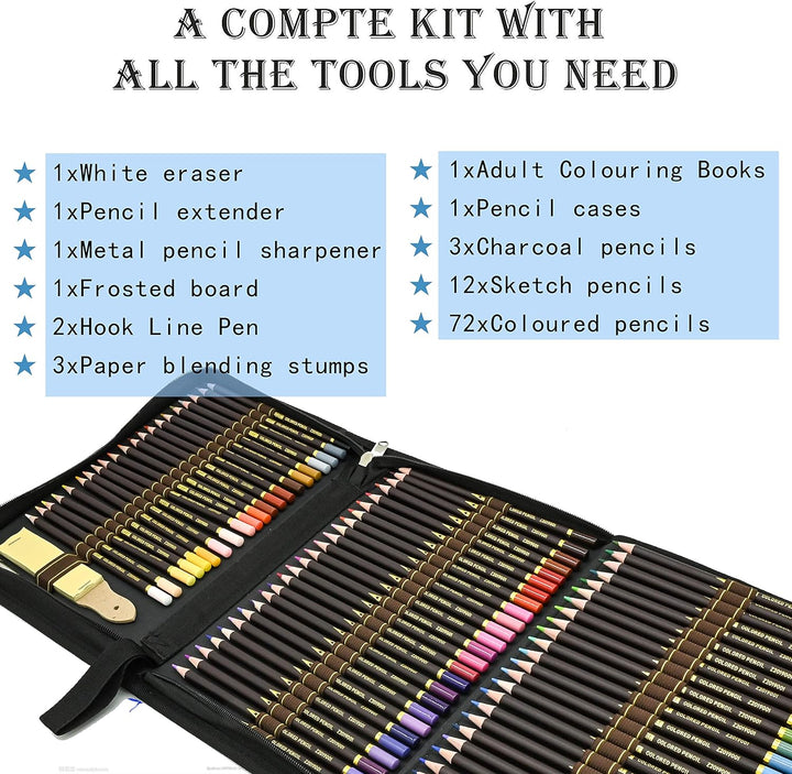 96pcs Buntstifte Set,Bleistift Zeichnen Set für Skizzieren,Profi Malset Art Set inklusive federtasch