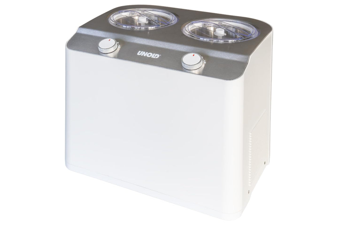 Unold 48830 Doppio Bianco Eismaschine, Speiseeisbereiter mit Kompressor inkl. 2 Eisbehälter (je 1,2