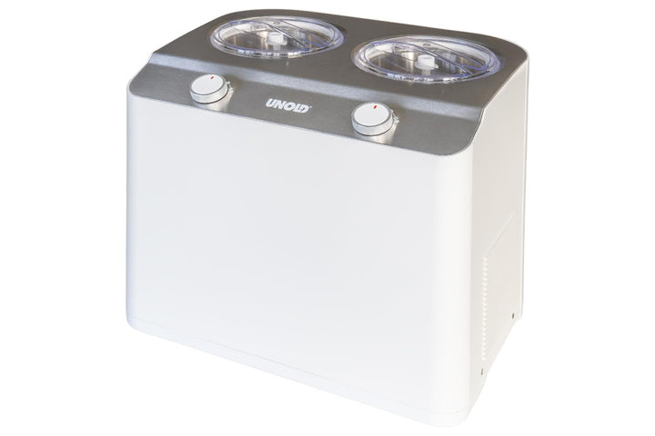 Unold 48830 Doppio Bianco Eismaschine, Speiseeisbereiter mit Kompressor inkl. 2 Eisbehälter (je 1,2