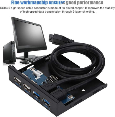 ASHATA 2-Port USB3.0 + 2-Port USB2.0 3,5-Zoll-Frontblende USB-Hub-Erweiterungsdiskettenlaufwerk Fron