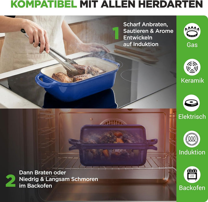 NutriChef Gusseisen Topf - Brotbackform mit Deckel - 22,9 cm Kastenform für Sauerteigbrot, emaillier
