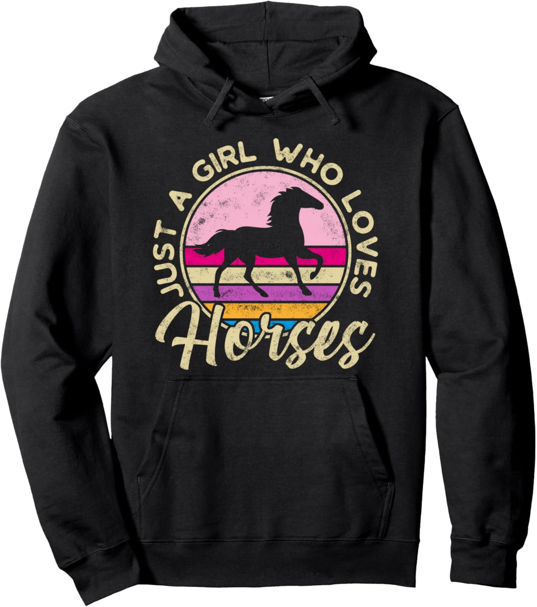 Nur ein Mädchen, das Pferde liebt Damen Retro Vintage Pferde Pullover Hoodie