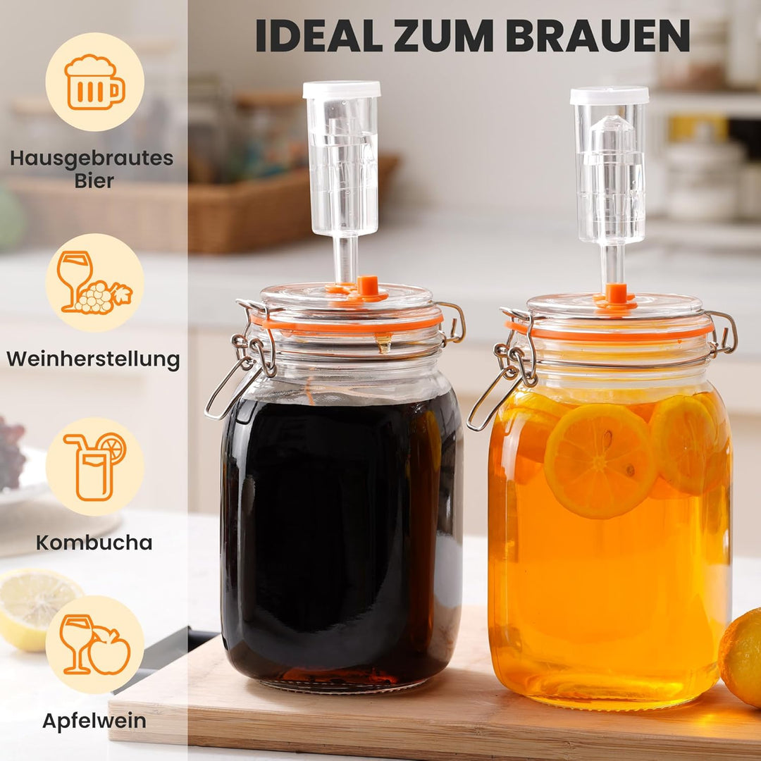 1,5L Fermentierglas, Fermentationsglas mit Gärventi & Gewicht, Gärglas für Sauerkraut, Kimchi, Kombu