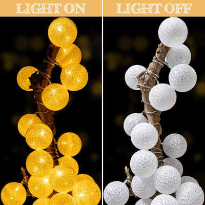 Liyade lichterkette innen, Cotton Ball Lichterkette, 6M 20LED Kugel Lichterketten mit Stecker, 8 Mod