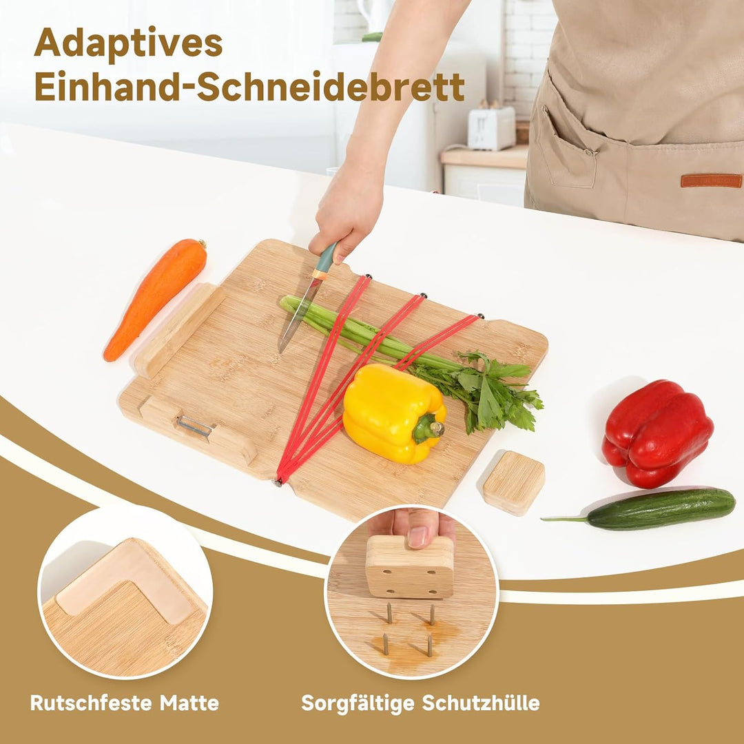 TYYIHUA Einhand-Schneidebrett, Adaptives Schneidebrett mit Schäler, Brotstoppern und Stahlspikes, Ha