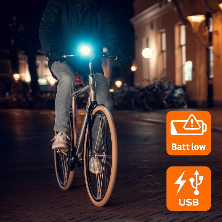 AXA Fahrradlicht Dwn Front 30 Lux – USB Aufladbar – 11 Stunden Leuchtdauer – Batterieanzeige – StVZO