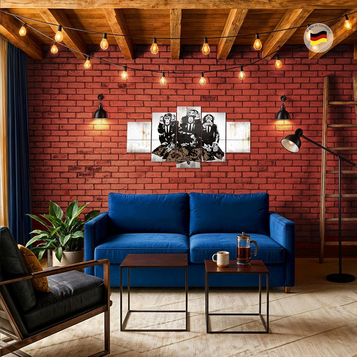Runa Art Wandbilder Street Art Affen 5 Teilig Bild auf Vlies Leinwand Deko Loft Wohnzimmer Duke of L