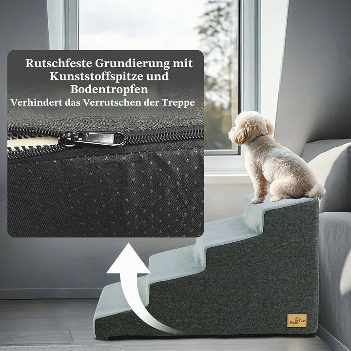 BingoPaw Hundetreppe 4 Stufen 50cm hoch, Haustiertreppe für Bett und Sofa aus Hochdichtem Schwamm, T