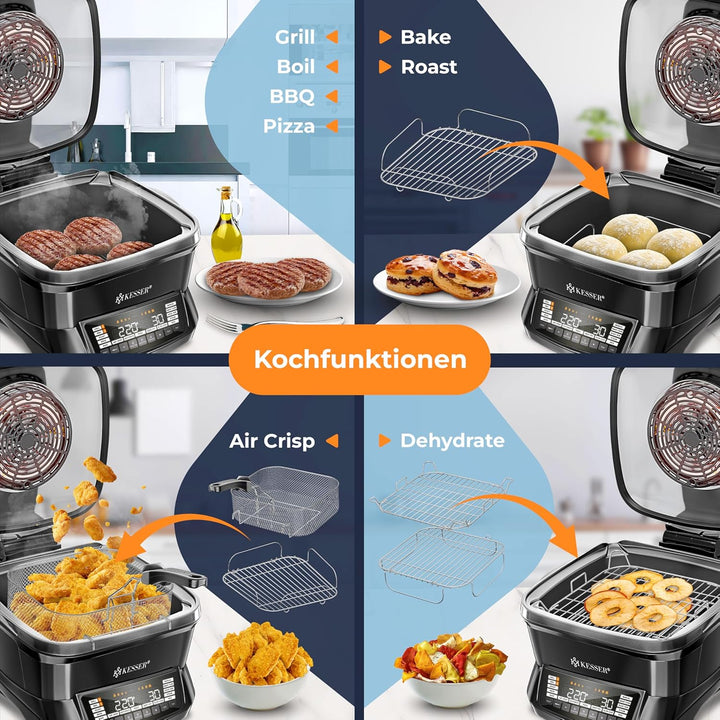 KESSER® Multikocher mit Heissluftfritteuse 8L & 16 Programme Küchengerät - Grillen, Backen, Schmoren