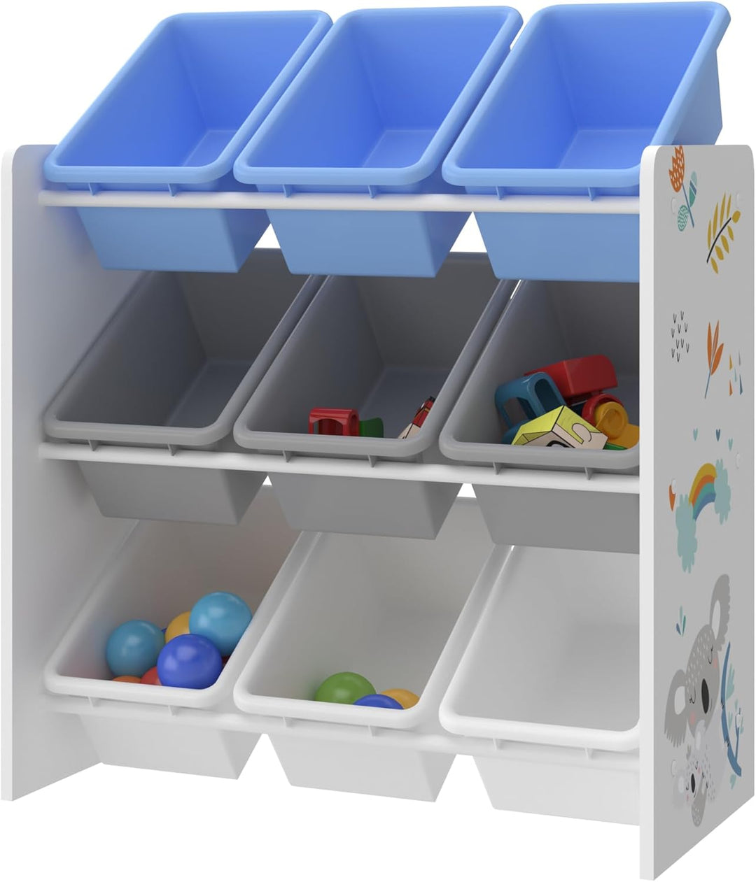 [en.casa] Kinderregal Muxía mit 9 Aufbewahrungsboxen Spielzeugregal mit Koala-Motiv Spielregal Weiss