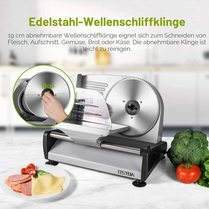 Elektrischer Fleischschneider, mit Kindersicherungsschutz, abnehmbare 19 cm Edelstahlklinge und Lebe