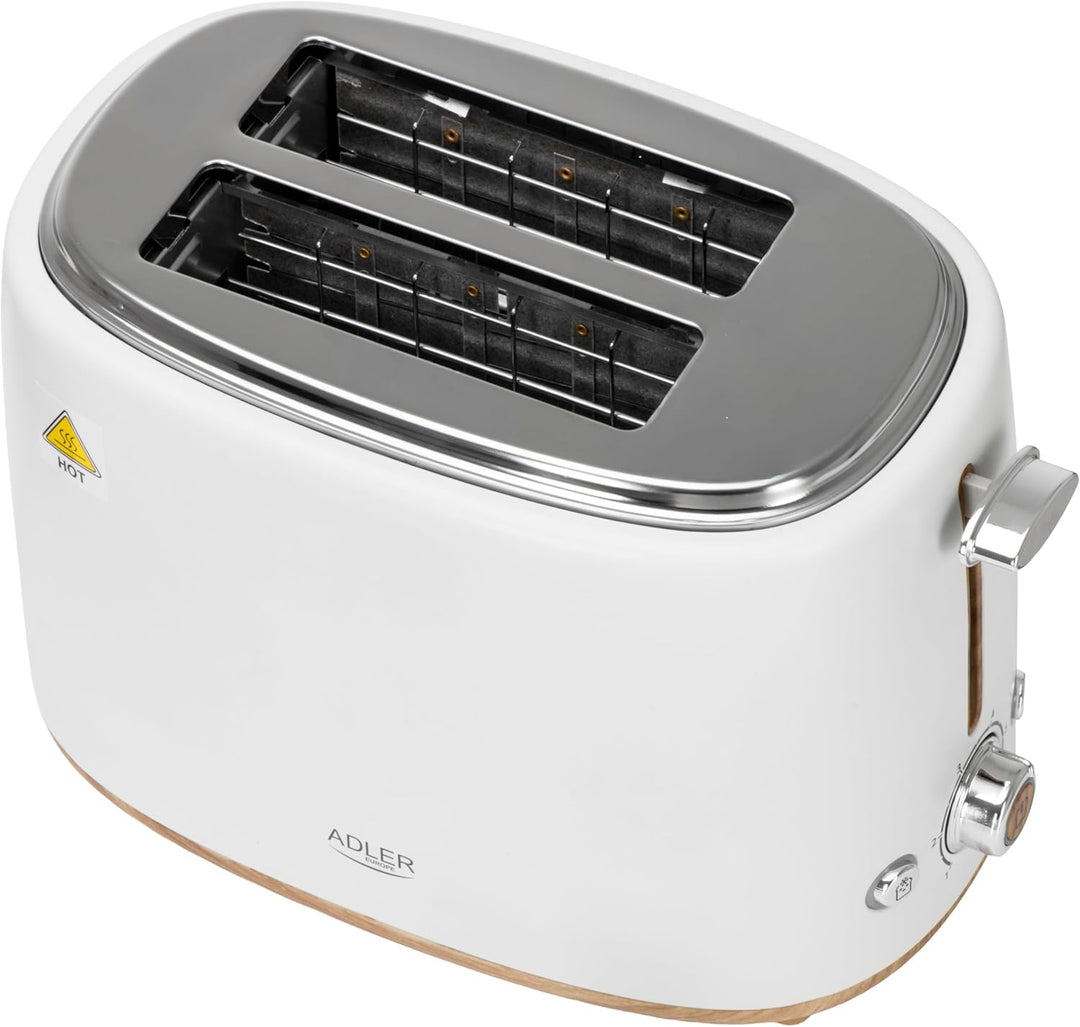 Adler Toaster Weiss für 2 Scheiben – Perfekt knuspriger Toast dank 6 Stufen & Brötchenaufsatz | Mit