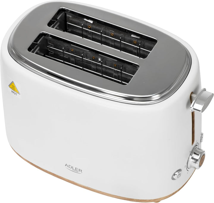 Adler Toaster Weiss für 2 Scheiben – Perfekt knuspriger Toast dank 6 Stufen & Brötchenaufsatz | Mit