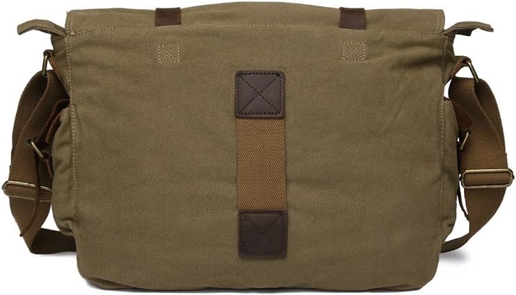 Sechunk Vintage Militär Leder Umhängetasche Canvas Laptop Tasche Retro Messenger Taschen Large--17‘’