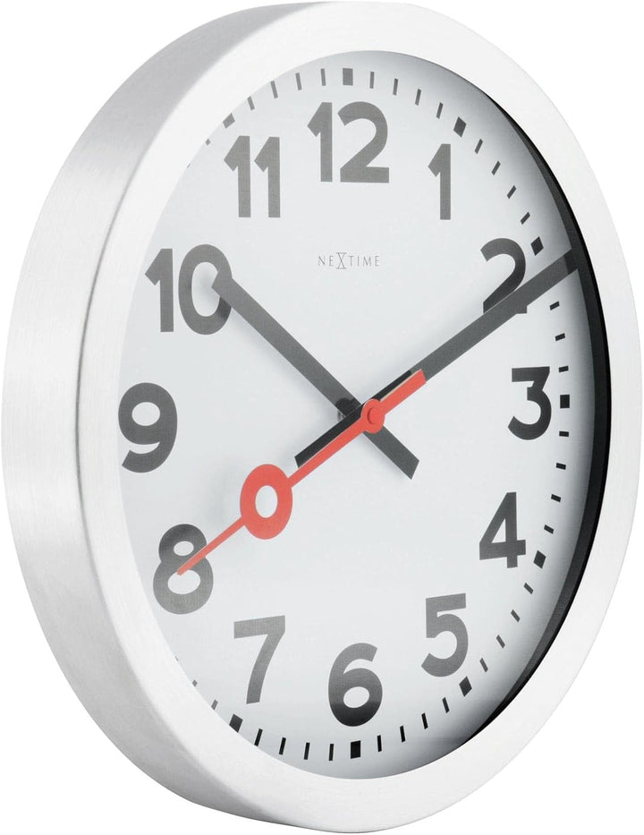 NeXtime 3999AR Wanduhr Bahnhofsuhr STATION, lautlos, rund, Weiss, ø 35 cm, 34.8 x 4.5 cm