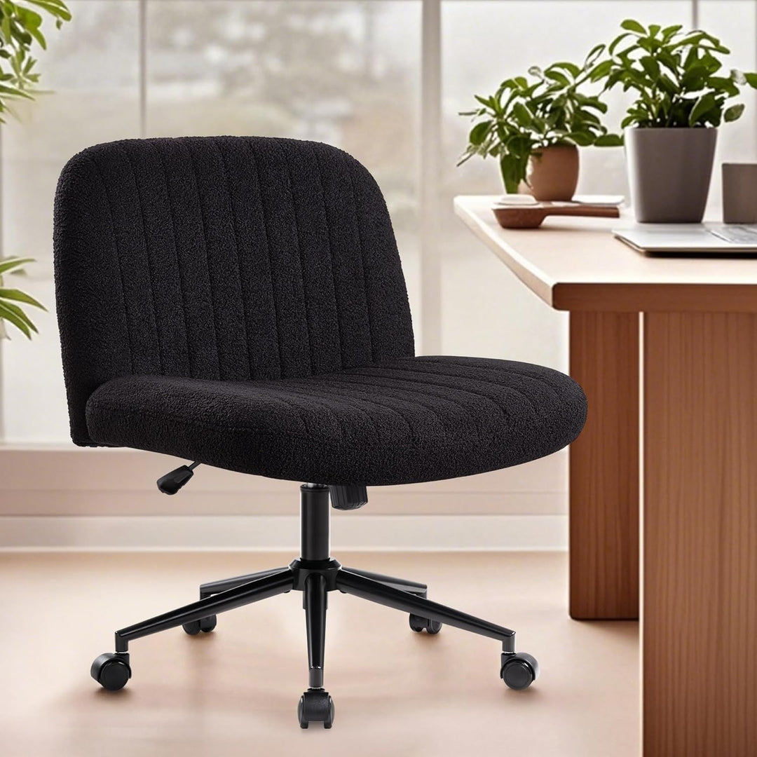 IWMH Bürostuhl ohne Armlehnen,Höhenverstellbar Drehstuhl mit Rollen,Schreibtischstuhl mit Teddy Stof