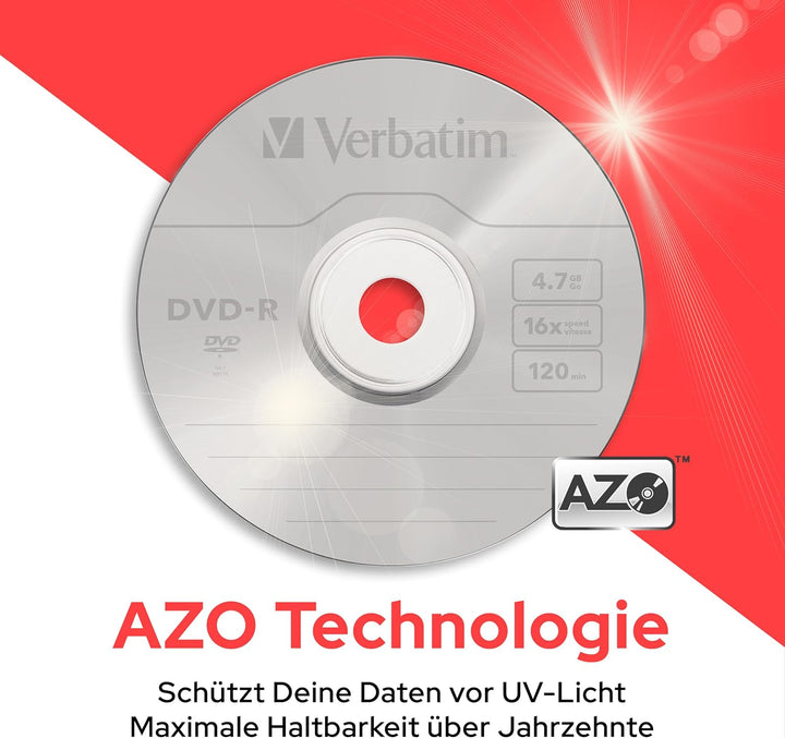 Verbatim DVD-R 16x Matt Silver 4.7GB, 100er Pack Spindel, DVD Rohlinge beschreibbar, 16-fache Brenng