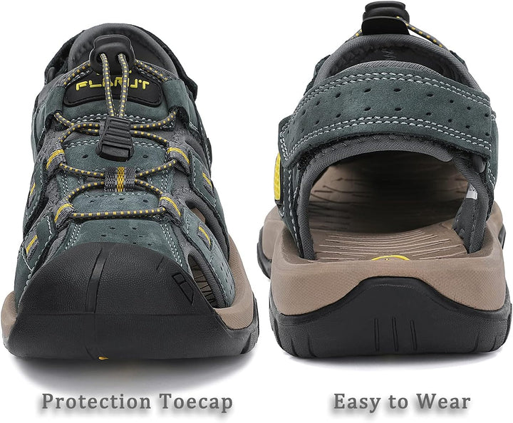 FLARUT Sandalen Herren Outdoorsandalen Trekkingsandalen Wander | Echtleder,Geschlossene Zehe,Rutschf