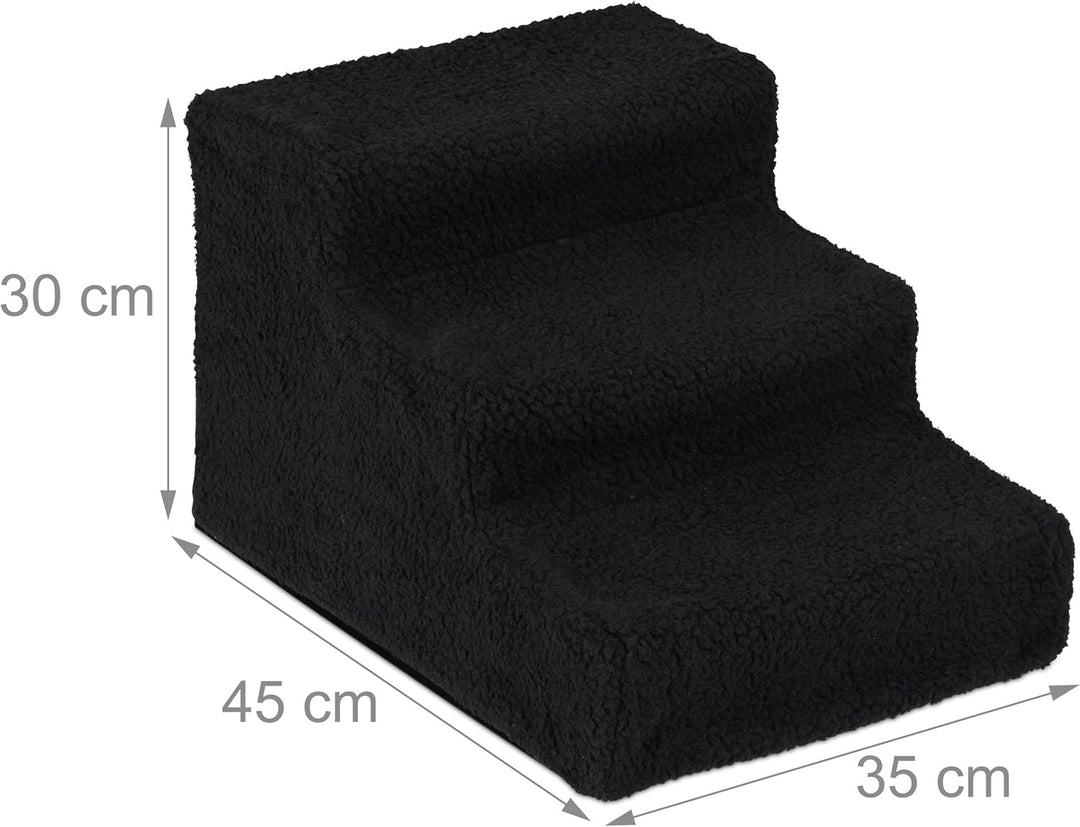 Relaxdays Hundetreppe 3 Stufen, kleine & grosse Hunde, Bett & Couch, Stoffbezug, Tiertreppe innen, 3