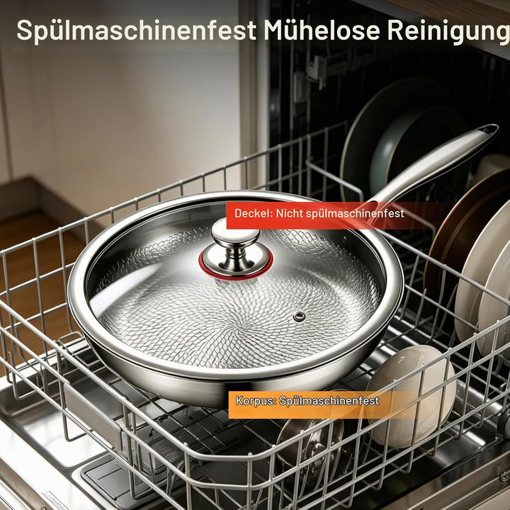 Titan Pfanne, 28CM Titanpfanne Mit Deckel und Spatel, Titanium Hammered Pan 5 Schichten Verdickt, Ti