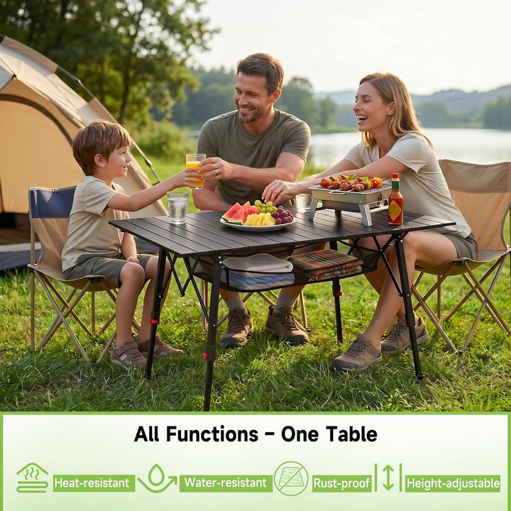 HAUSPROFI Campingtisch Klappbar Aluminium Höhenverstellbar 120x70cm Falttisch mit Aufrollbarer Tisch