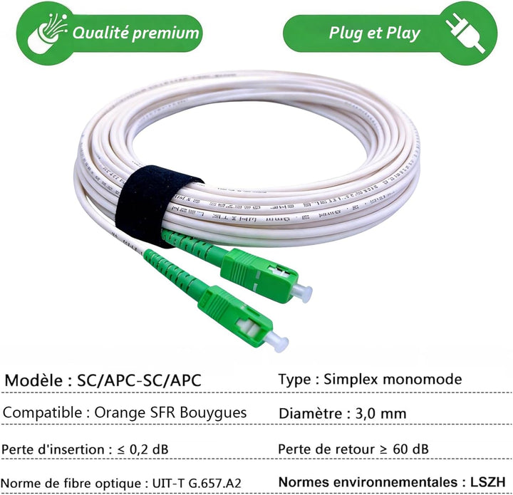 Elfcam - 40m Glasfaserkabel SC/APC auf SC/APC Simplex Singlemode 9/125μm LSZH (40M), 40M