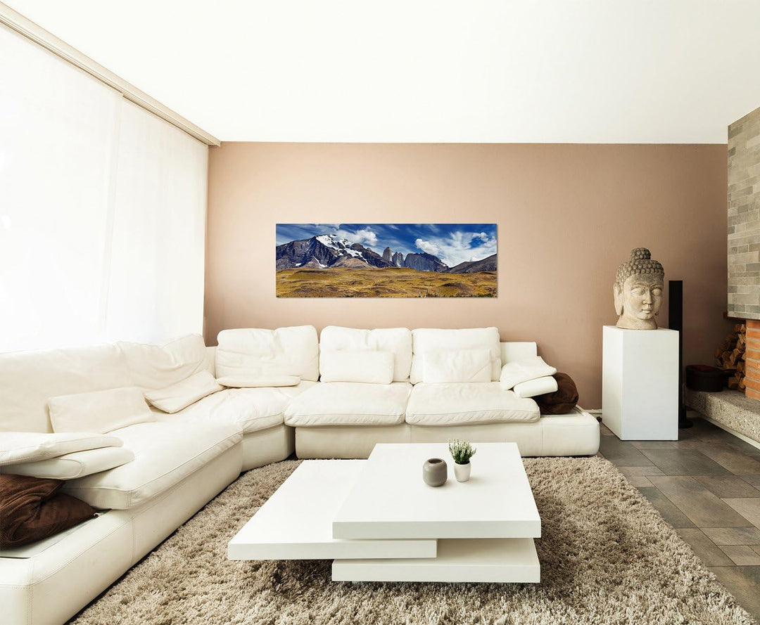 Paul Sinus Art Panoramabild auf Leinwand und Keilrahmen 150x50cm Patagonien Nationalpark Berge Wasse
