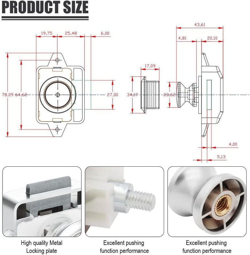 10 Stück Push Button Catch Door Lock Türknauf Verriegelung Druckknopfverriegelung passend für 15-18