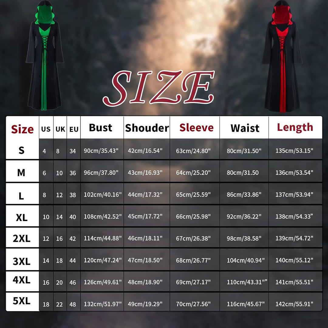 Frauen Halloween Kostüme für Erwachsene mittelalterlich Kapuze Maxi Kleid für Frauen Mode Robe Cospl