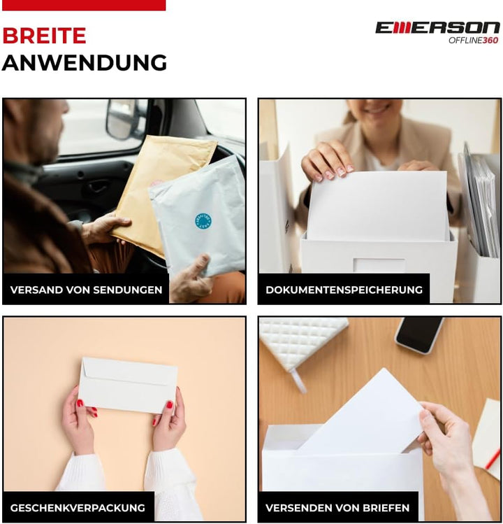 Emerson 250x Versandtasche Weiss DIN C4 229 x 324 mm 90g grosser Briefumschlag a4 ohne Fenster haftk