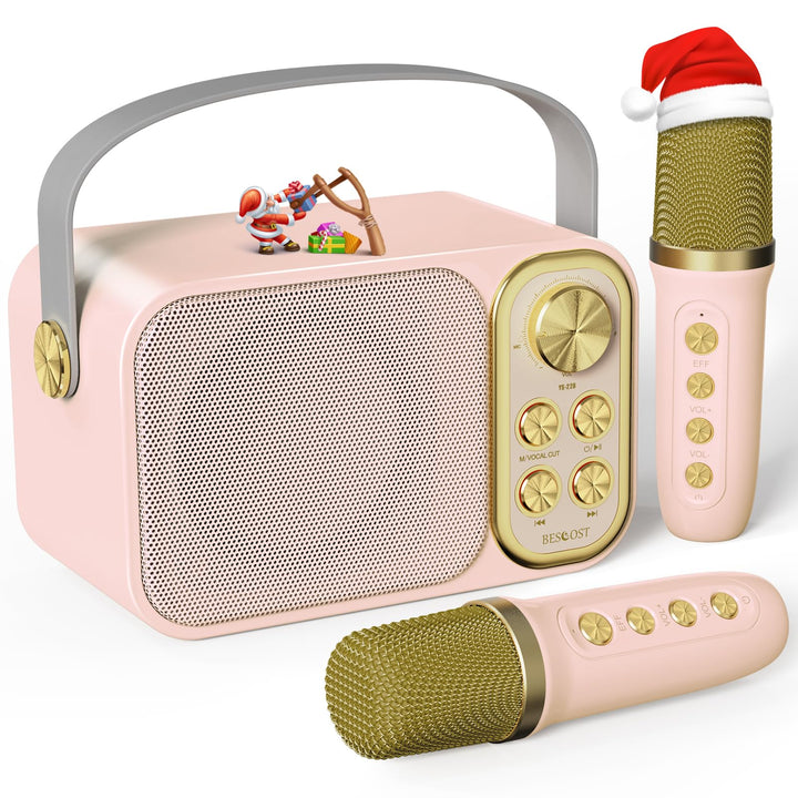 BESCOST Karaoke Maschine mit 2 Mikrofonen, Mini Karaoke Anlage mit 7 Stimmeffekten, tragbare Bluetoo