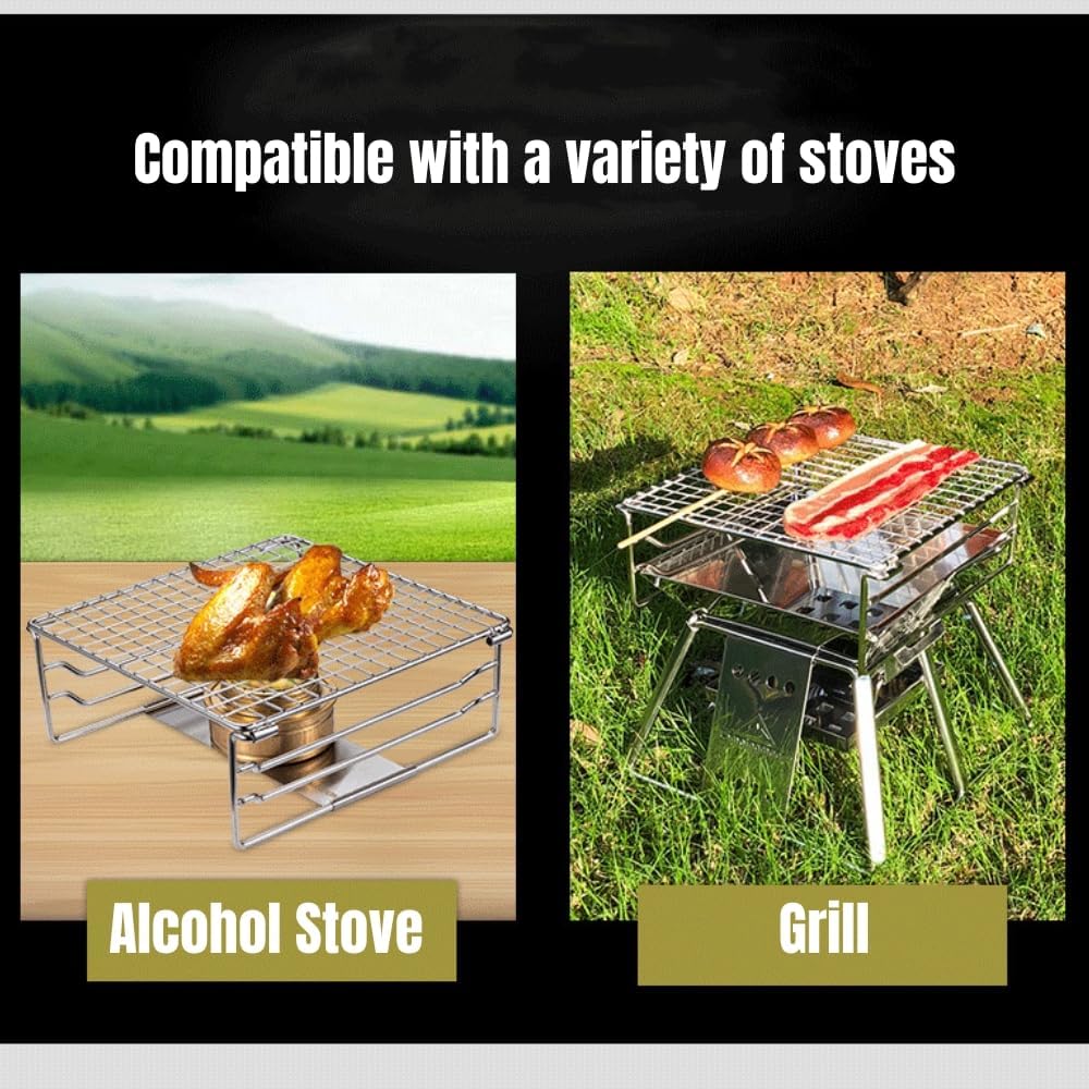 Grill-Warmhalterost aus robustem Edelstahl, tragbarer Grillrost mit Beinen für Outdoor, Rucksackreis