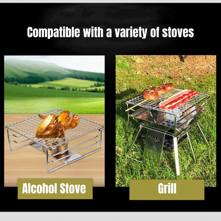 Grill-Warmhalterost aus robustem Edelstahl, tragbarer Grillrost mit Beinen für Outdoor, Rucksackreis