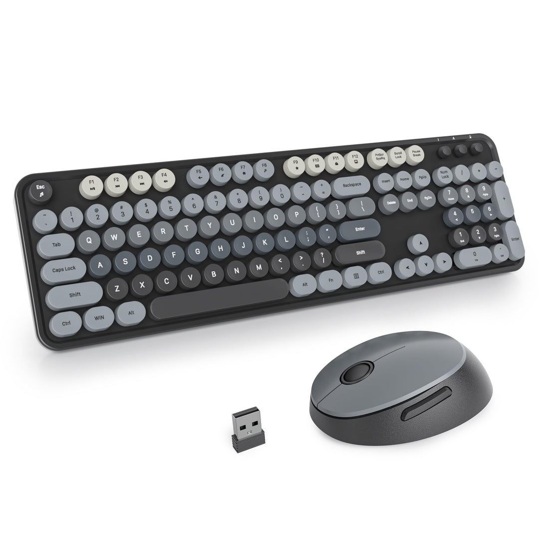 SOLIDEE kabellose Tastatur- und Maus-Kombination, Retro-Schreibmaschinentastatur, 2.4GHz runde Taste