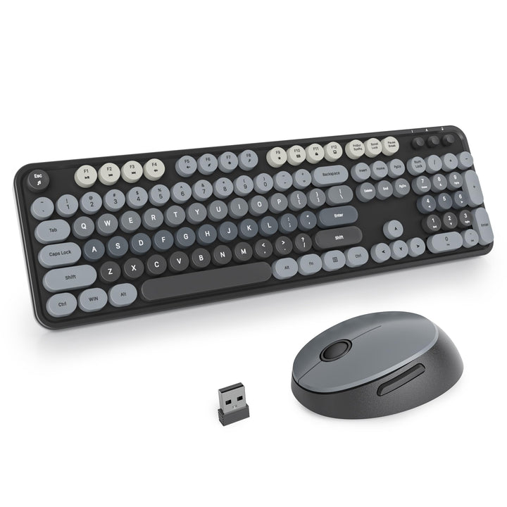 SOLIDEE kabellose Tastatur- und Maus-Kombination, Retro-Schreibmaschinentastatur, 2.4GHz runde Taste