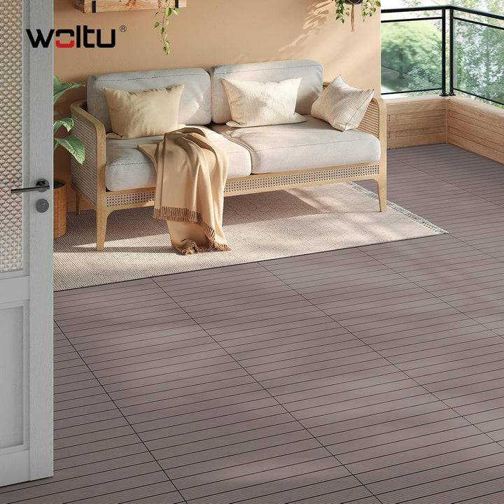 WOLTU WPC Fliese, Terrassenfliesen Holz-Optik, Bodenbelag mit Klicksystem, 30 x 60 cm, Braun (12 Stü